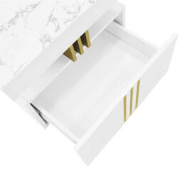 Abrihome 100X50X40Cm, Modern White Rectangular Coffee Table With Marble Pattern(Triamine Board) Top And 2 Wooden Drawers - thumbnail 7