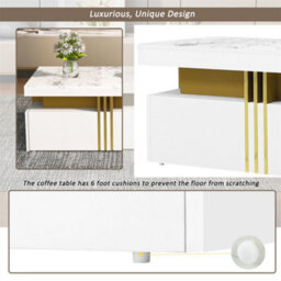 Abrihome 100X50X40Cm, Modern White Rectangular Coffee Table With Marble Pattern(Triamine Board) Top And 2 Wooden Drawers - thumbnail 3