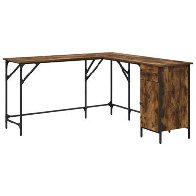 Berkfield Industrial Desk Smoked Oak 141X141X75 Cm Engineered Wood