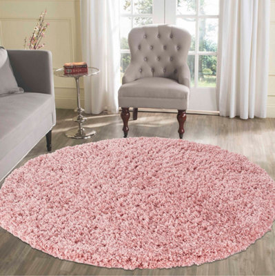 Desire Rugs Plain Living Room Shaggy Area Rugs Baby Pink Round 120X120 Cm - image 1