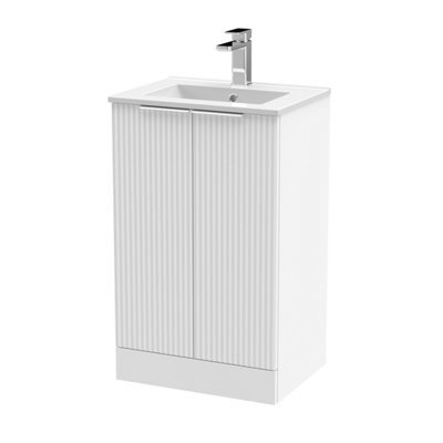 Balterley Tixall Fluted 2 Door Floor Standing Vanity Unit With Minimalist Basin, Satin White, 500mm - image 1