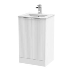 Balterley Tixall Fluted 2 Door Floor Standing Vanity Unit With Minimalist Basin, Satin White, 500mm - thumbnail 1