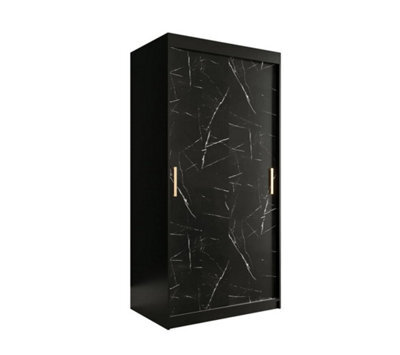 Arte Compact Black Geneva T Sliding Door Wardrobe W1000mm H2000mm D620mm - Sleek Design, Gold Handles, Efficient Storage - image 1