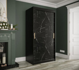 Arte Compact Black Geneva T Sliding Door Wardrobe W1000mm H2000mm D620mm - Sleek Design, Gold Handles, Efficient Storage - thumbnail 2