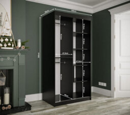 Arte Compact Black Geneva T Sliding Door Wardrobe W1000mm H2000mm D620mm - Sleek Design, Gold Handles, Efficient Storage - thumbnail 4