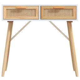 Walplus Console Table White 80X30X75 Cm Solid Wood Pine&natural Rattan - thumbnail 4