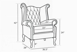 Somnior Beds Chesterfield Blue Leather Wingback Chair Scrolled Arms Manufactured In Uk - thumbnail 3
