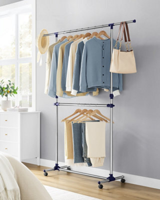 LEDREM Adjustable Garment Rack Clothes Hanging Rail Stand With Middle Rail - Stainless Steel Clad Pipe - image 1