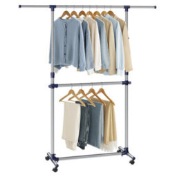LEDREM Adjustable Garment Rack Clothes Hanging Rail Stand With Middle Rail - Stainless Steel Clad Pipe - thumbnail 2