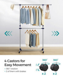 LEDREM Adjustable Garment Rack Clothes Hanging Rail Stand With Middle Rail - Stainless Steel Clad Pipe - thumbnail 6