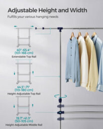 LEDREM Adjustable Garment Rack Clothes Hanging Rail Stand With Middle Rail - Stainless Steel Clad Pipe - thumbnail 7