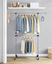 LEDREM Adjustable Garment Rack Clothes Hanging Rail Stand With Middle Rail - Stainless Steel Clad Pipe - thumbnail 4