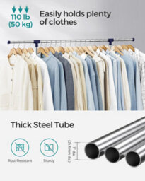 LEDREM Adjustable Garment Rack Clothes Hanging Rail Stand With Middle Rail - Stainless Steel Clad Pipe - thumbnail 5