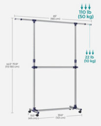 LEDREM Adjustable Garment Rack Clothes Hanging Rail Stand With Middle Rail - Stainless Steel Clad Pipe - thumbnail 8