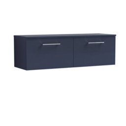 Balterley Bramshall Modern Bathroom 1200mm Wall Hung 2-Drawer Vanity Unit With Worktop, Soft Close Drawers, Midnight Blue - thumbnail 1