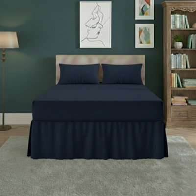 Fitted Valance Bed Sheet Polycotton Mattress Cover And Frill Easy Care Navy - image 1