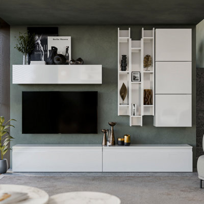 Decorotika Sintra Moduler Modern Tv Unit Wall Mount Customizable Layout High Gloss White - image 1
