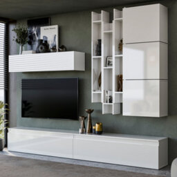 Decorotika Sintra Moduler Modern Tv Unit Wall Mount Customizable Layout High Gloss White - thumbnail 2