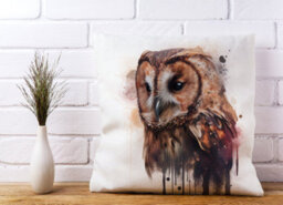 Warren Reed Designer Tawny Owl Face Splashart Light Background Cushions 45Cm X 45Cm - thumbnail 2