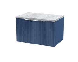 Balterley Tixall Fluted 1 Drawer Wall Hung Vanity Unit With Laminate Worktop, Satin Blue, 600mm