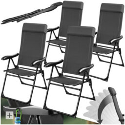 Tectake Camping Chair Muritz - Folding, Lightweight, 7 Position Backrest, Weather Resistant - Anthracite - Set Of 4 - thumbnail 1