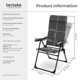 Tectake Camping Chair Muritz - Folding, Lightweight, 7 Position Backrest, Weather Resistant - Anthracite - Set Of 4 - thumbnail 6