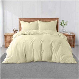 Gc Gaveno Cavailia Plain Dyed Duvet Cover Double Polycotton Solid Bedding Set Breathable & Lightweight Duvet Cover Bed Set Cream - thumbnail 1