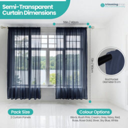 "Neel Blue Voile Curtains Slot Top, 2 Curtains, Navy Blue - 56"" Width X 72"" Drop" - thumbnail 2