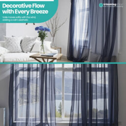 "Neel Blue Voile Curtains Slot Top, 2 Curtains, Navy Blue - 56"" Width X 72"" Drop" - thumbnail 7
