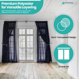 "Neel Blue Voile Curtains Slot Top, 2 Curtains, Navy Blue - 56"" Width X 72"" Drop" - thumbnail 5