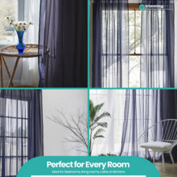 "Neel Blue Voile Curtains Slot Top, 2 Curtains, Navy Blue - 56"" Width X 72"" Drop" - thumbnail 8