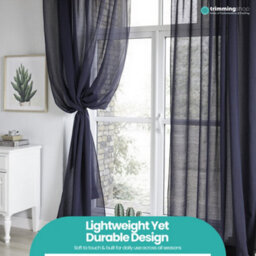 "Neel Blue Voile Curtains Slot Top, 2 Curtains, Navy Blue - 56"" Width X 72"" Drop" - thumbnail 9