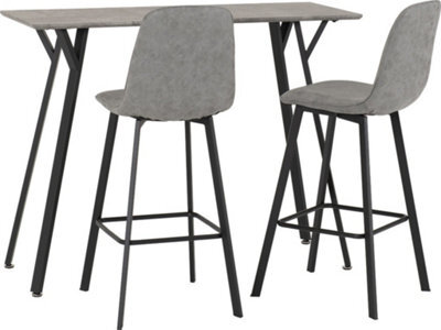 Seconique Quebec Concrete Effect & Black Metal Bar Table Set With Grey Faux Leather Stools - image 1