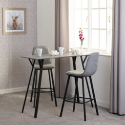 Seconique Quebec Concrete Effect & Black Metal Bar Table Set With Grey Faux Leather Stools - thumbnail 6