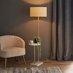 Valuelights Tavel Brushed Gold Floor Lamp With Table And Cream Shade - thumbnail 3