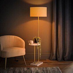 Valuelights Tavel Brushed Gold Floor Lamp With Table And Cream Shade - thumbnail 2