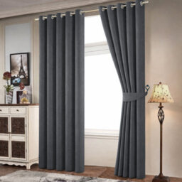 Bedlooms Charcoal Linen Curtain 100% Blackout Thermal Insulated Eyelet Curtain (Pair) 66 X 72 Inches With Tie Back Two - thumbnail 9