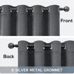 Bedlooms Charcoal Linen Curtain 100% Blackout Thermal Insulated Eyelet Curtain (Pair) 66 X 72 Inches With Tie Back Two - thumbnail 5
