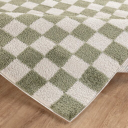 Livabliss Fossay Shaggy-Washable Beige Green High Pile Checkered Living Bedroom Rug 200 X 275 Cm Easy Care, Non Shedding - thumbnail 4