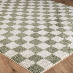 Livabliss Fossay Shaggy-Washable Beige Green High Pile Checkered Living Bedroom Rug 200 X 275 Cm Easy Care, Non Shedding - thumbnail 6