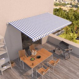 Berkfield Manual Retractable Awning 500X350 Cm Blue And White - thumbnail 1