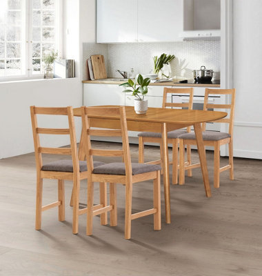 Hallowood Furniture Aston Butterfly Extending Table With 4 Ladder Back Oak Chairs In Steel Grey Seat Pad - image 1