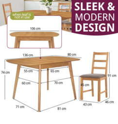 Hallowood Furniture Aston Butterfly Extending Table With 4 Ladder Back Oak Chairs In Steel Grey Seat Pad - thumbnail 3