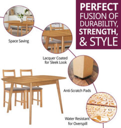 Hallowood Furniture Aston Butterfly Extending Table With 4 Ladder Back Oak Chairs In Steel Grey Seat Pad - thumbnail 2