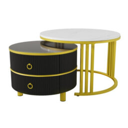 Matteo 2-In-1 Round Coffee Table Set - White Marble Effect & Black Gloss - thumbnail 9