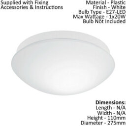Ip44 Flush Ceiling Light For Bathroom With White Shade And E27 Bulb Compatibility - thumbnail 2