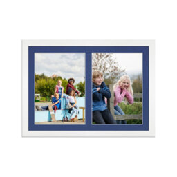 AK Frames 20X14 White Modern Multi Photo Frame With Blue Mount - Holds 2 Apertures (2X) A4 Photos - thumbnail 1