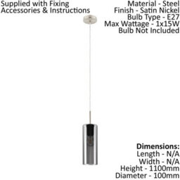 Stylish Satin Nickel Pendant Ceiling Light With Black Transparent Glass Shade - thumbnail 2