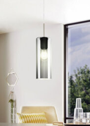 Stylish Satin Nickel Pendant Ceiling Light With Black Transparent Glass Shade - thumbnail 4