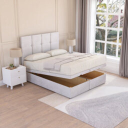 Sloomy Jasmine End Lift Ottoman Bed 6Ft With Sprung Memory Mattress - Silver Plush & Headboard- Super King - thumbnail 1